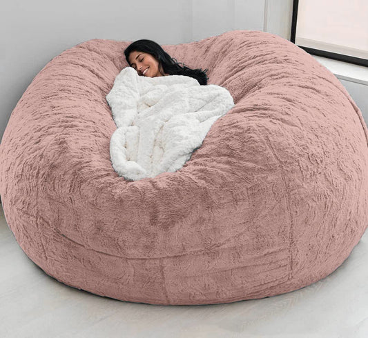 Giant Fur Bean Bag Chair Cover for Kids Adults (No Filler) Living Room Furniture Big Round Soft Fluffy Faux Fur Beanbag Lazy Sofa Bed Cover (Light Pink 5FT)