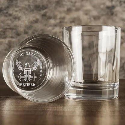 Personalized Retired Veteran Engraved Whiskey Glass - Gift Idea For Veteran/Father