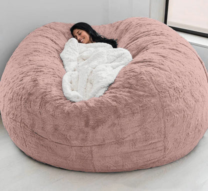Giant Fur Bean Bag Chair Cover for Kids Adults (No Filler) Living Room Furniture Big Round Soft Fluffy Faux Fur Beanbag Lazy Sofa Bed Cover (Light Pink 5FT)